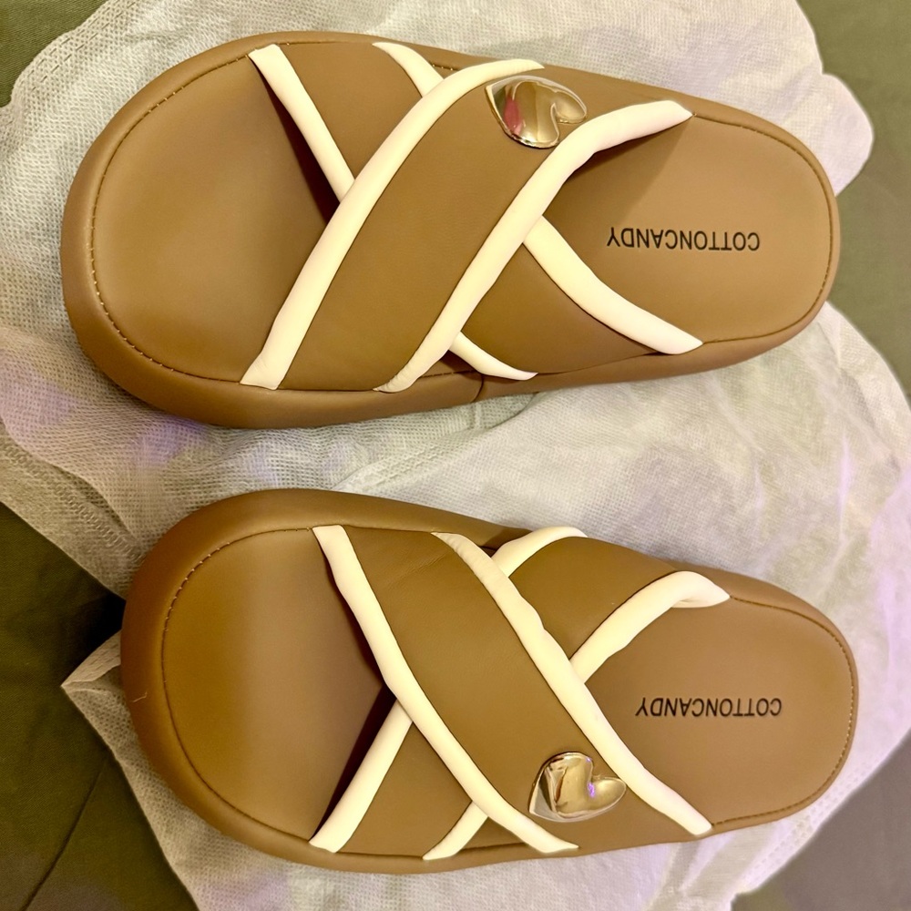 Cotton Candy Tan and Cream Cross-Strap Sandals